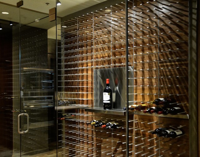 Modern Wine Cellar Orlando Glass Encased Wine Cellar in the Modern Kitchen contemporary-wine-cellar