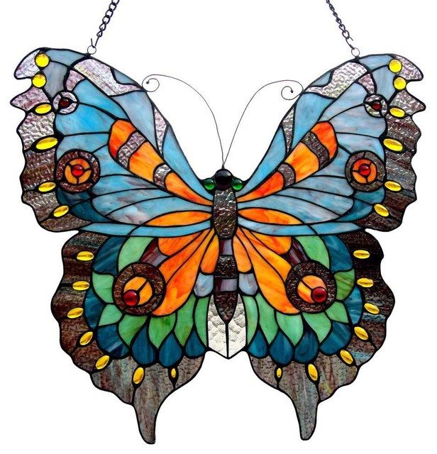 PAPILIO, Tiffanyglass Butterfly Window Panel 21x20 Traditional