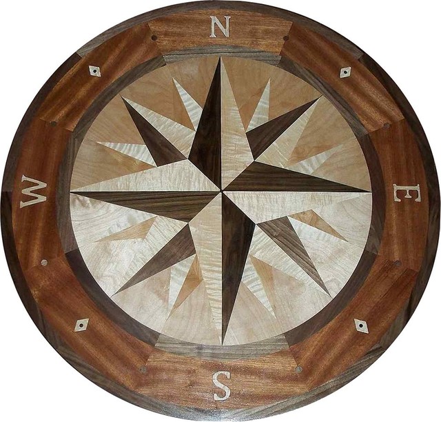 Hardwood Compass Rose Floor Medallion 48" Mana Style Floor