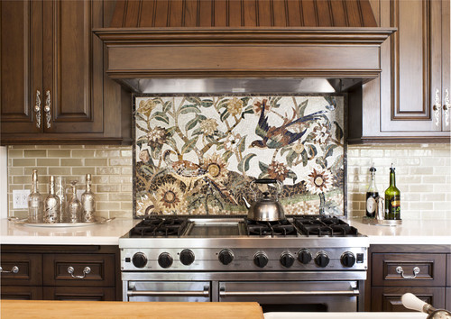 Kitchen detail of custom mosaic tile