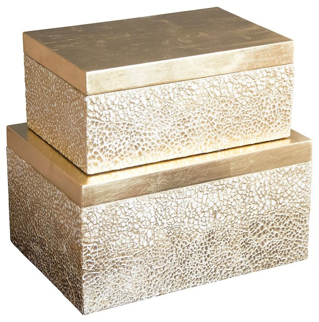 Atwater Gold Box Set Contemporary Decorative Boxes by LivLuxe Designs