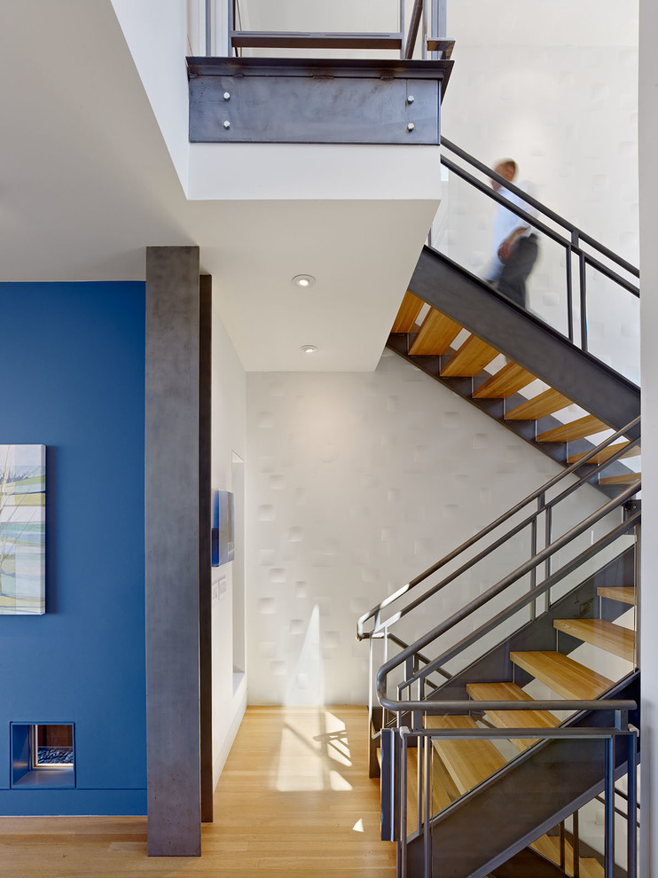 Artwork On Accent Wall  Staircase Modern  with color by 