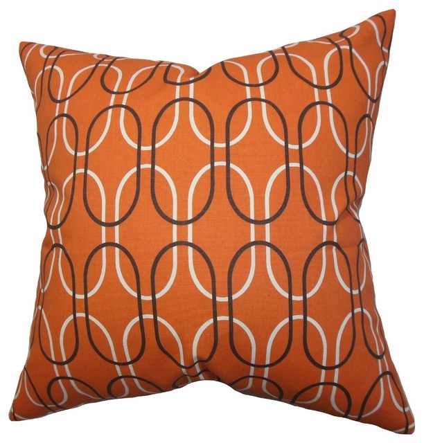 Ickitt Geometric Pillow Orange 20"x20" Contemporary Decorative