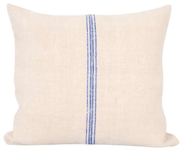 Antique Linen Pillow, Blue Stripe - Farmhouse - Decorative Pillows