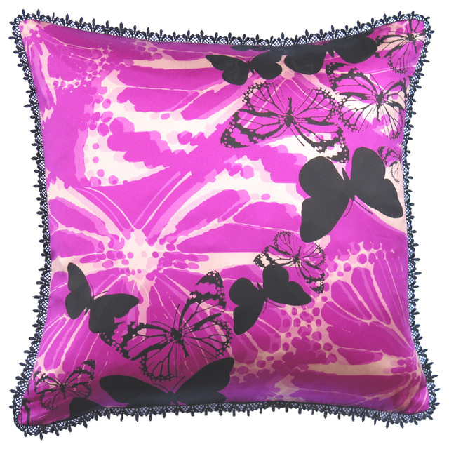 Butterfly Dance Purple Silk Cushion (Front) - Eclectic - Decorative Pillows - london - by INSPACES