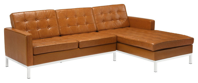 Mid-20th Century Right-Arm Leather Sectional Sofa, Tan ...