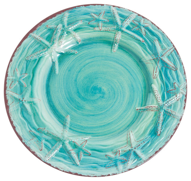 Galleyware Raised Starfish Melamine Dinner Plates, Turquoise, Set of 4