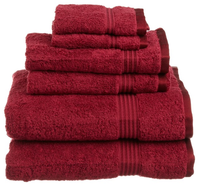 Superior Egyptian Cotton 6Piece Burgundy Towel Set Traditional