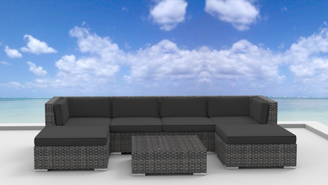 Modern Outdoor Sacramento Maui - 7pc Ultra Modern Wicker Patio Set: Charcoal modern-outdoor-lounge-