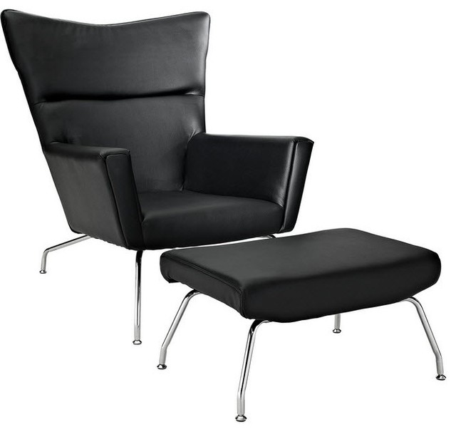 Class Leather Lounge Chair and Ottoman, Black - Contemporary ...