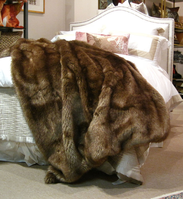 Bear mink woven faux fur throw Traditional Throws Los Angeles