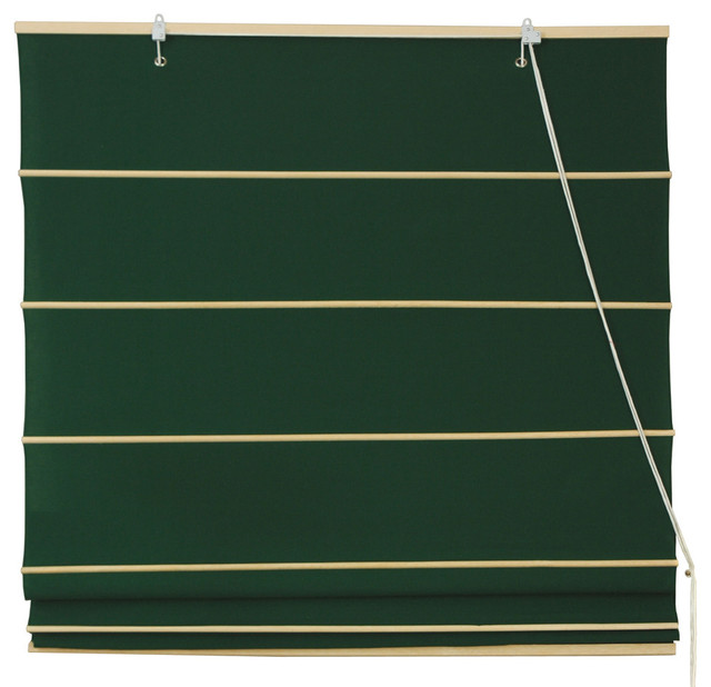 Cotton Roman Shades, Dark Green, 24"x72" Contemporary Roman Blinds
