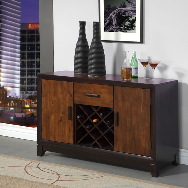 Furniture of America Isa Acacia and Espresso Server with Wine Rack