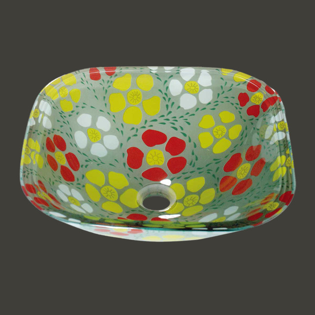 Vessel Sinks Colored Glass Sunflower Square Vessel Sink Modern