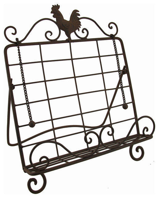 Rustic Metal Rooster Book Holder Easel Stand Farmhouse Cookbook