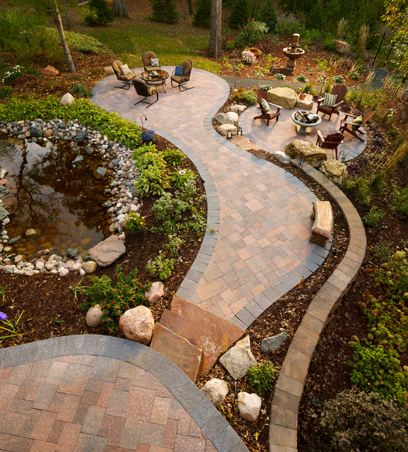 Curves and Character Multilevel patio and retaining wall