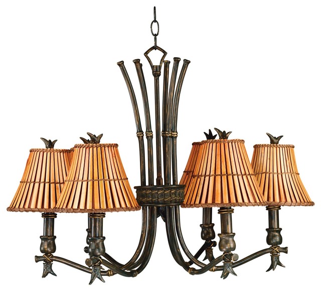 Kwai 6 Light 29" Chandelier in Bronze Heritage Tropical Chandeliers