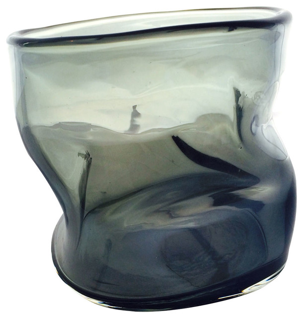 Crumple Glass Vase, Grey Contemporary Vases