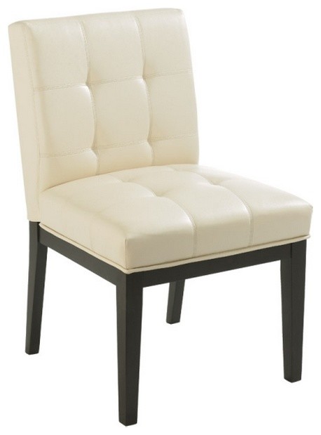 Tufted Low Back Leather Chair, Cream - Transitional - Dining Chairs - by ARTEFAC