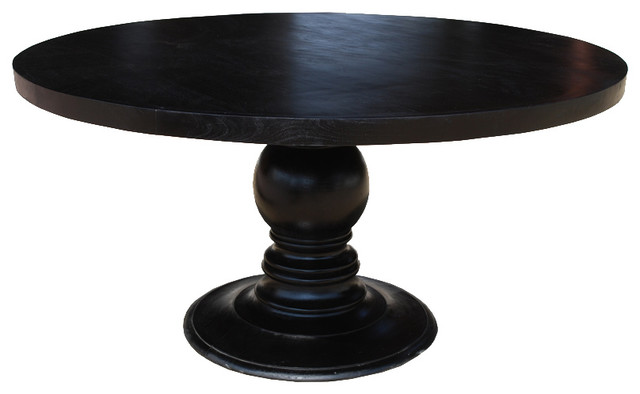 60" Black Round Dining Table Made In Solid Wood w Round Pedestal Base