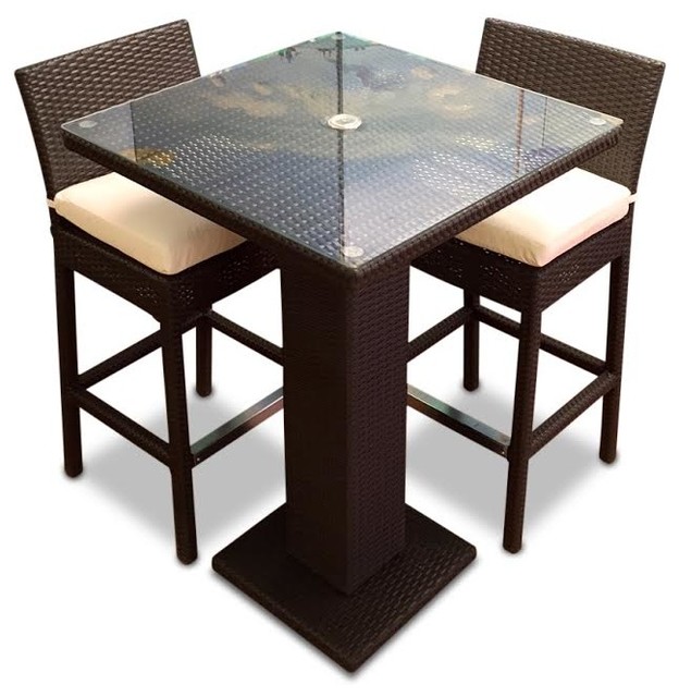 Outdoor Wicker Resin 3 Piece Dining Bar Table and Barstool Set