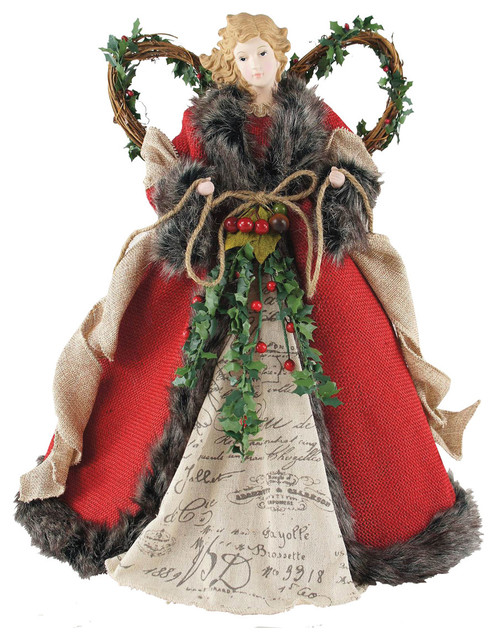16 quot red homespun angel tree topper traditional 16 quot red homespun angel tree topper traditional