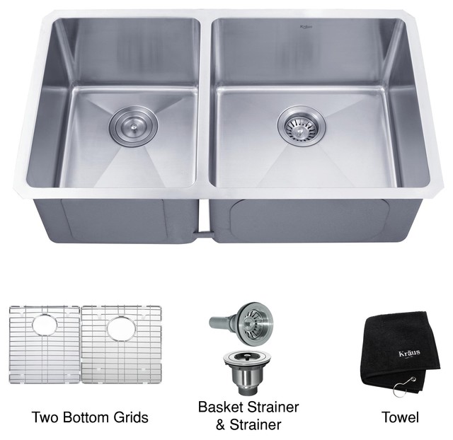 Kraus Khu104 33 33 Inch Undermount 6040 Double Bowl 16 Gauge Kitchen Sink Modern Kitchen 