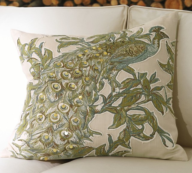 Peacock Embroidered Applique Pillow Cover Traditional Decorative