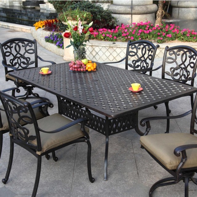 Darlee Santa Monica 6-Person Cast Aluminum Patio Dining Set - Antique