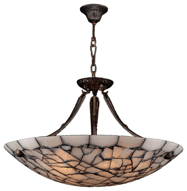 Natural Quartz 5Light Flemish Brass Finish Pendant Craftsman Flush