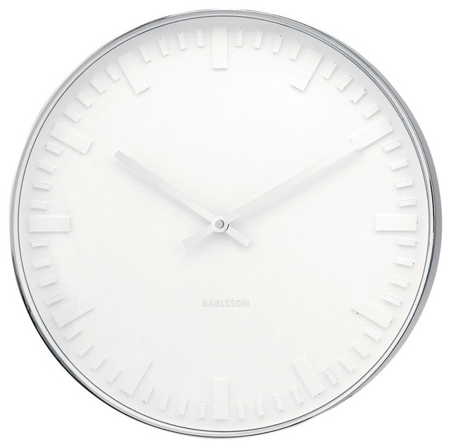 Present Time Karlsson Wall Clock Mr. White Station Steel Polished 15" Contemporary Wall