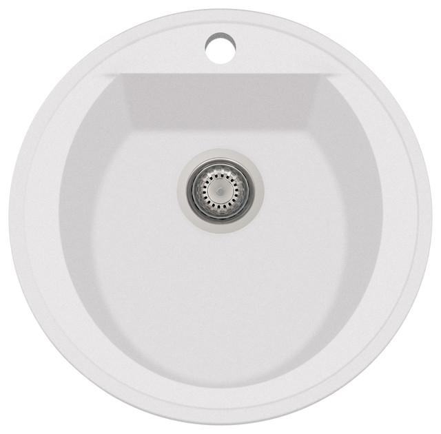 20" DropIn Round Granite Composite Kitchen Prep Sink, White Modern