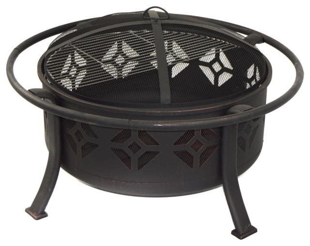 HIO Oil Rubbed Wood Burning Outdoor Fire Pit, Safety Ring ...