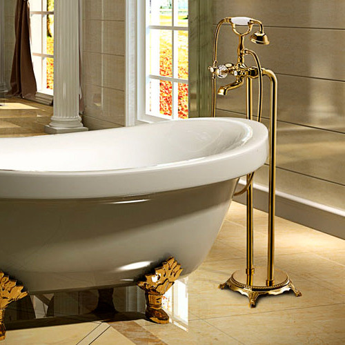 Suex Luxury Gold Free Standing Clawfoot Tub Filler Traditional