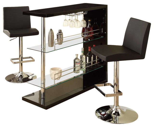 3 PCS Rectangular Wine Rack Bar Table Stool Set Black