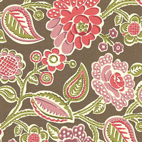 Pink and Green Playful Floral Fabric Modern Drapery Fabric by
