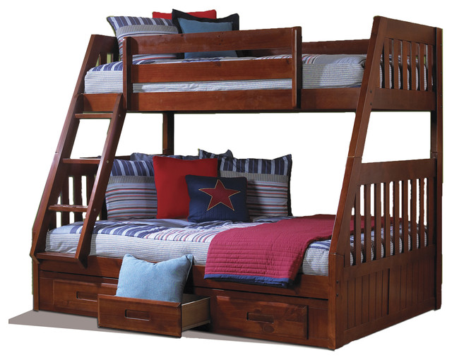Solid Pine Twinoverfull Bunk Bed with Drawers Contemporary Bunk Beds by