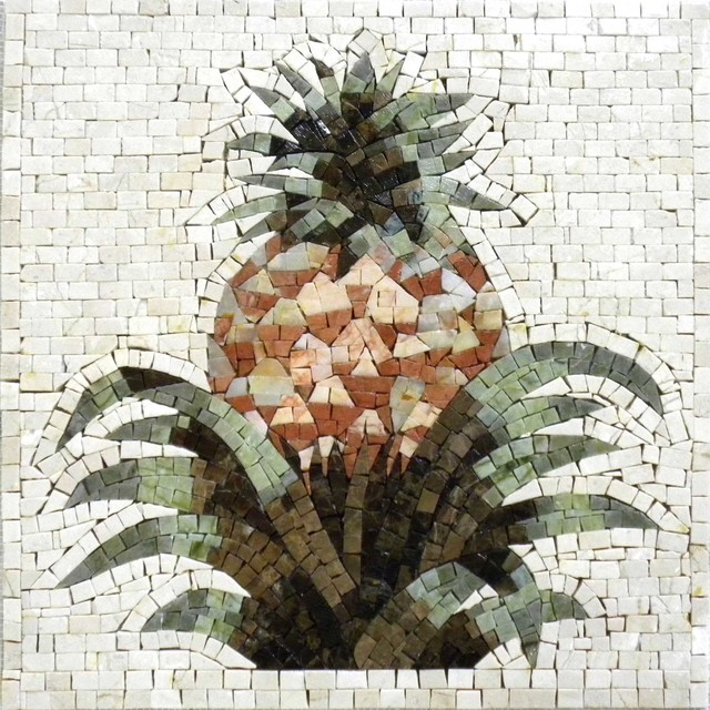 Pineapple Stone Art Tropical Tile Murals by MozaicoArt
