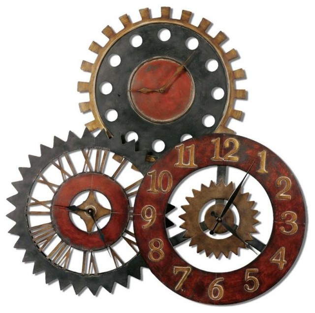 Dark Bronze Gear Wall Clock35 In. Rustic Wall Clocks by