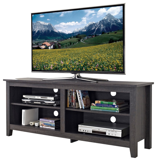 58" Charcoal Grey Wood TV Stand Console Transitional TV Stands & Units by Walker Edison