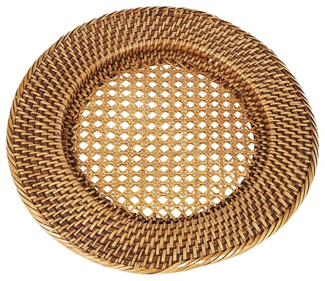 Round Charger Rattan Basket in Brown Traditional Charger Plates