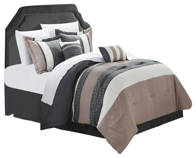 Carlton Taupe, Gray And Tan Queen 10Piece Comforter Bed In A Bag Set