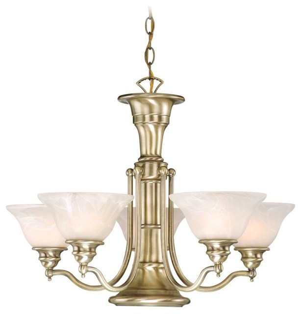 Six Light Up Down Lighting Chandelier Antique Brass Modern