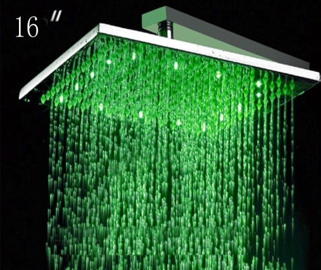 16" Luxury Stainless Steel Square Led Shower Head 161A Contemporary