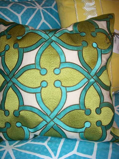 Bold Pattern Teal / Green / Cream Linen Pillow - Decorative Pillows - birmingham - by Lee Ann s ...