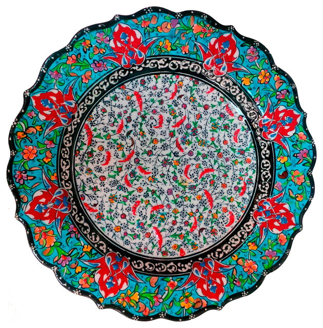 Handpainted Turkish Ceramic Relief Plate Mediterranean Decorative
