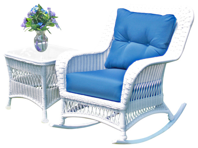 Princeton Wicker Rocker, White - Beach Style - Outdoor Rocking Chairs