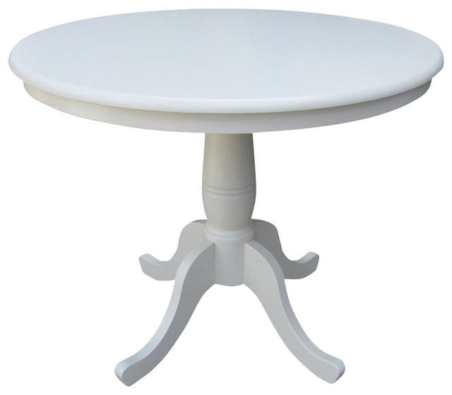 36"x30" Round Top Pedestal Table, Linen White Traditional Dining