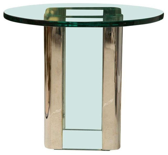 Pace Chrome & Glass Side Table Nightstands And Bedside Tables by