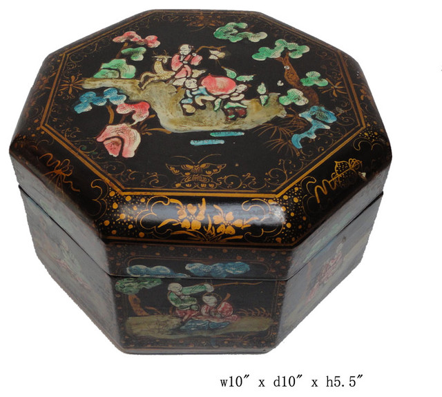 Chinese Color Graphic Paper Lacquer Decor Box Asian Decorative Boxes san francisco by